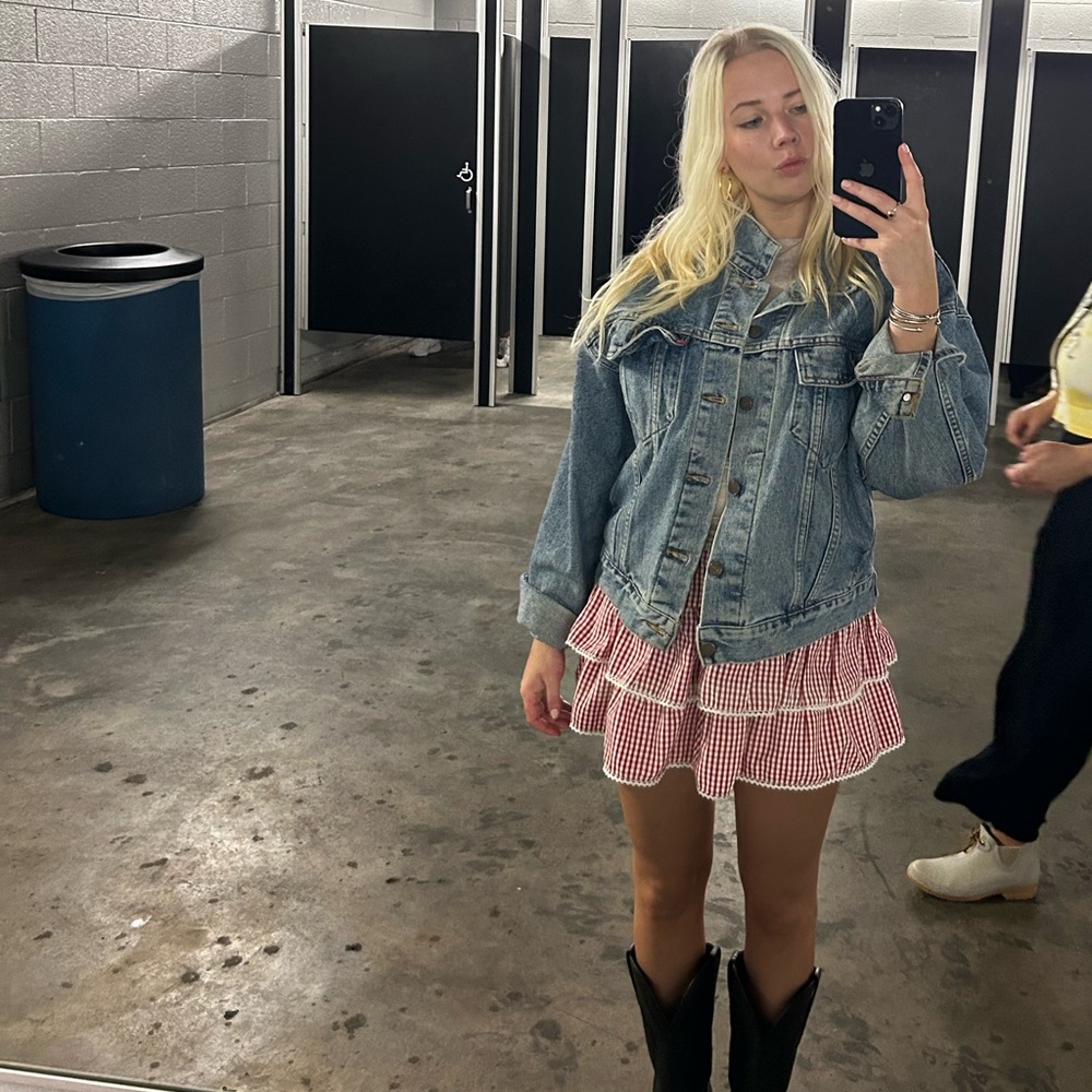 Free People Red Checkered Mini Skirt